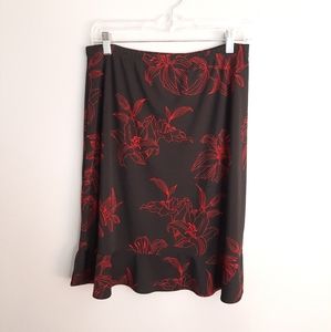 George Black & Red Floral Flared Hem Skirt